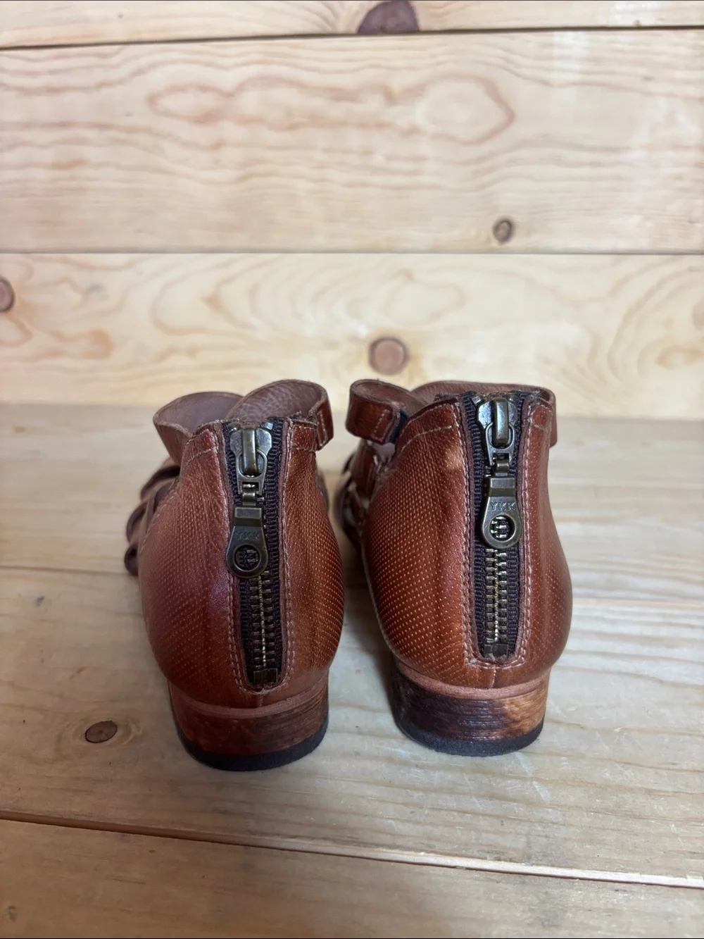 Bed Stu Brittany woven brown leather booties size 7